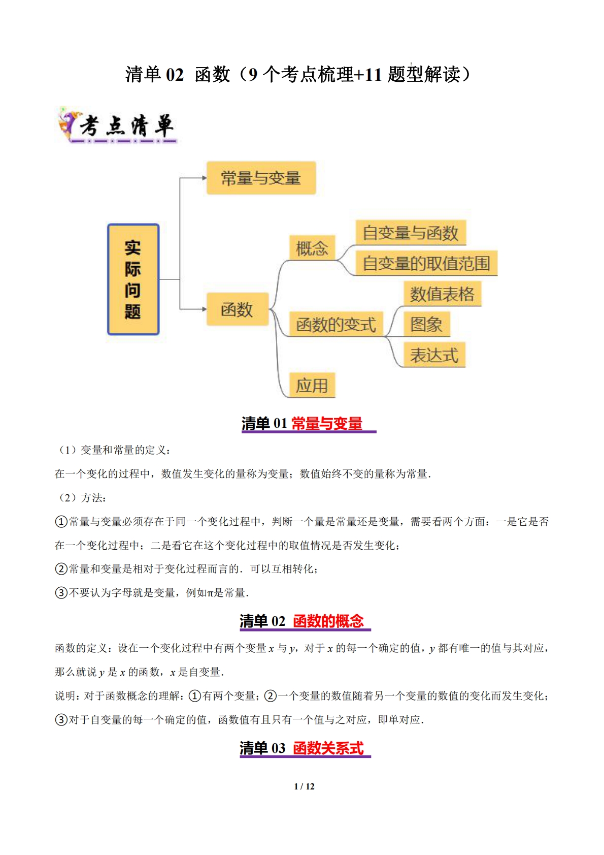 清单02 函数（9个考点梳理 11题型解读）（原卷版）.pdf-七宝：认真做好一件事