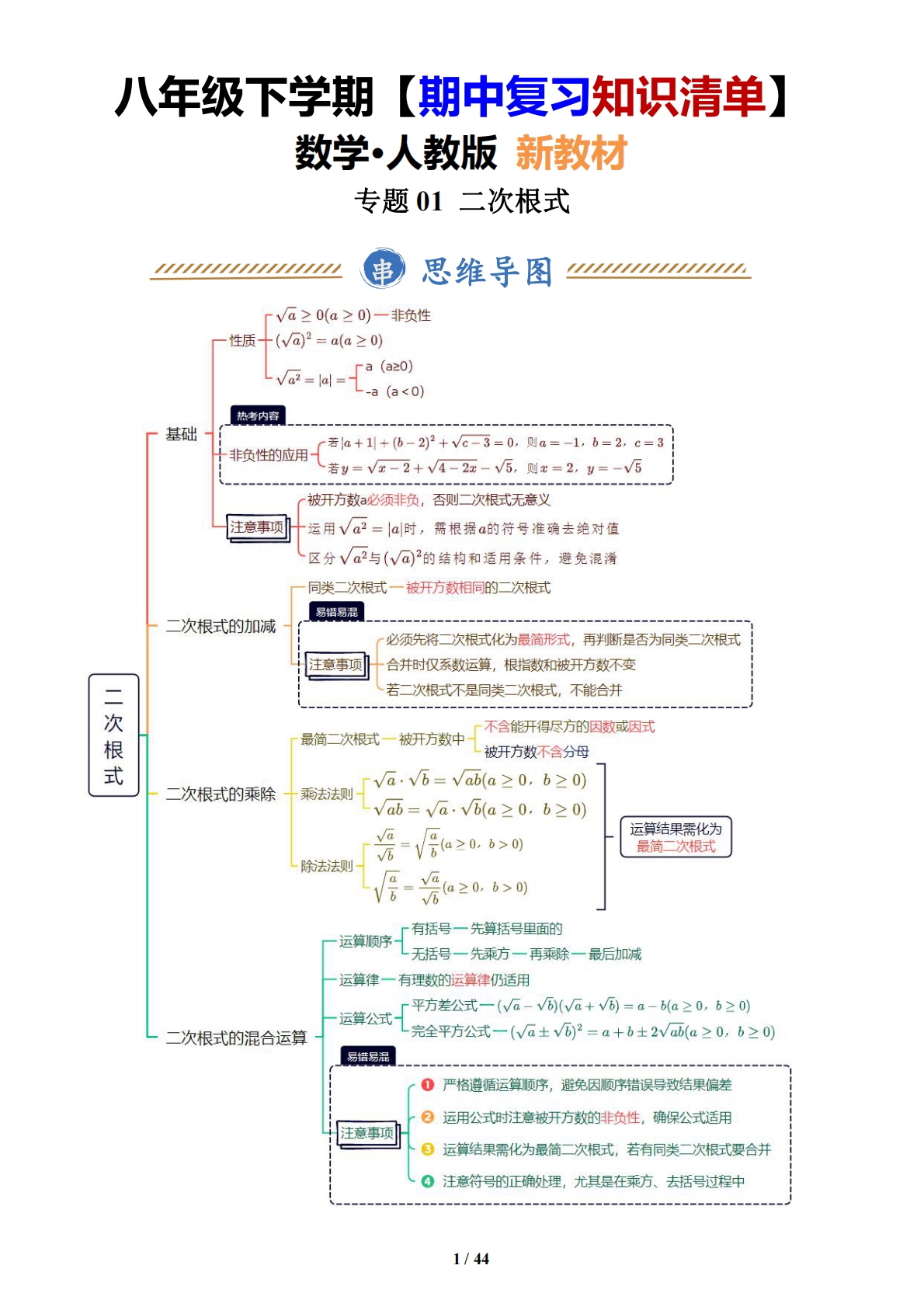 （期中复习知识清单）专题01 二次根式（解析版）.pdf-七宝：认真做好一件事