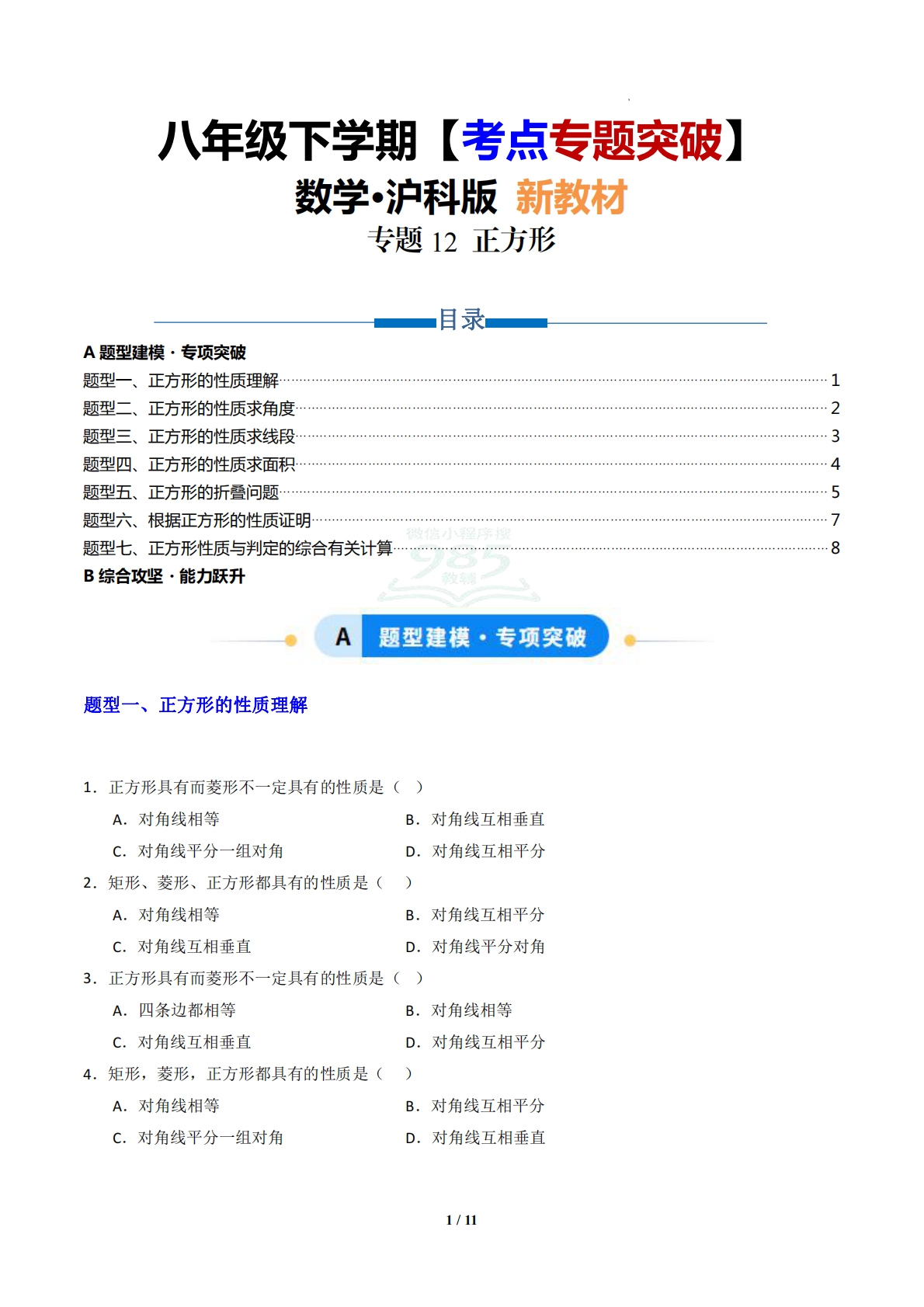 专题12 正方形-原卷版.pdf-七宝：认真做好一件事