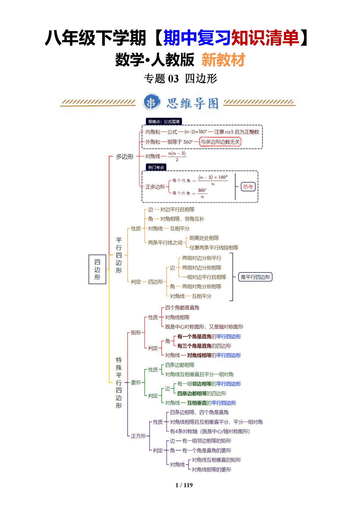 （期中复习知识清单）专题03 四边形（解析版）.pdf-七宝：认真做好一件事