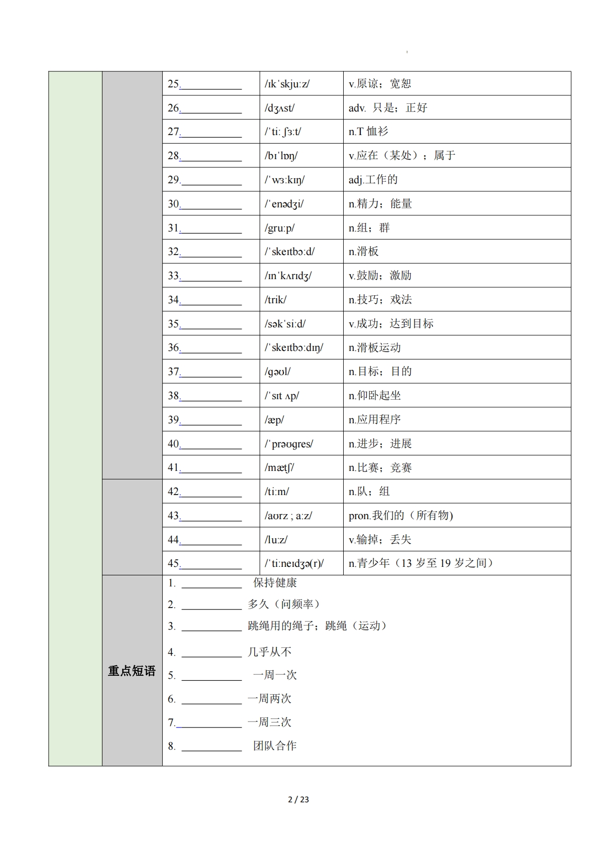 图片[2]-Unit 3 Keep Fit（知识清单）（挖空版）.pdf-七宝：认真做好一件事