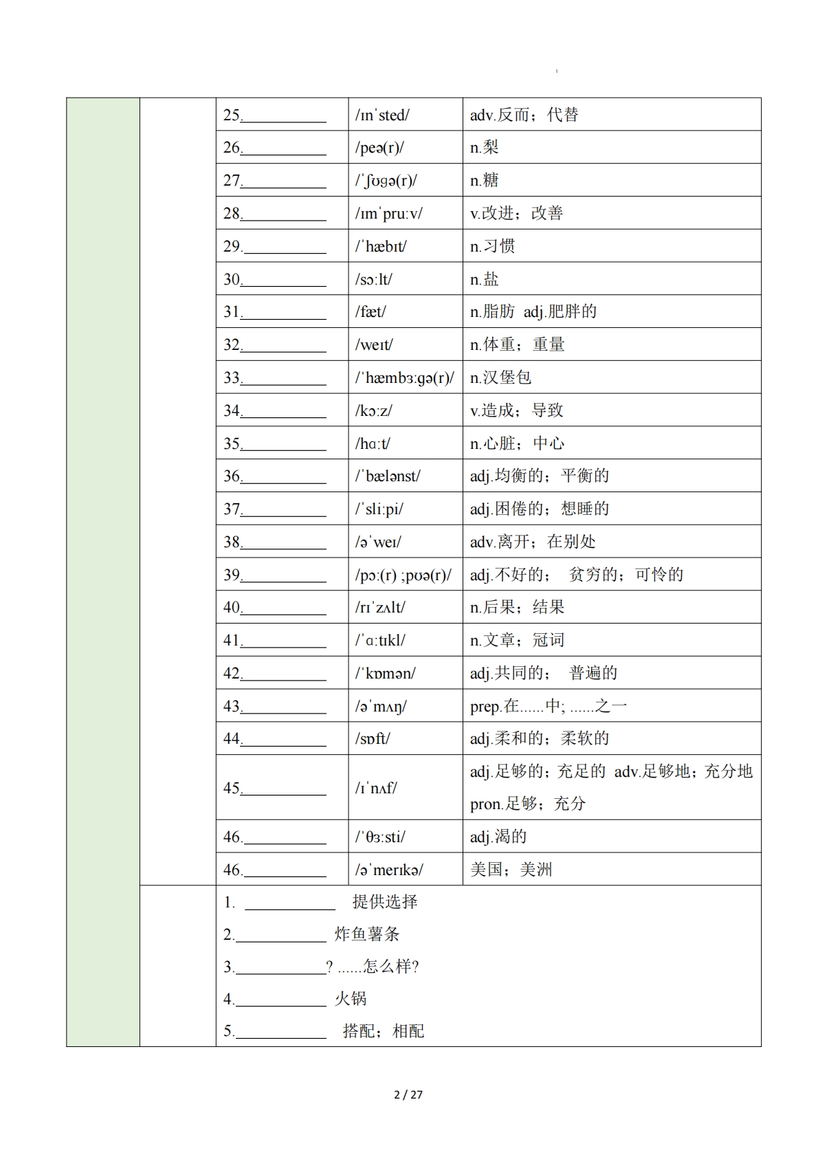 图片[2]-Unit 4 Eat Well（知识清单）（挖空版）.pdf-七宝：认真做好一件事