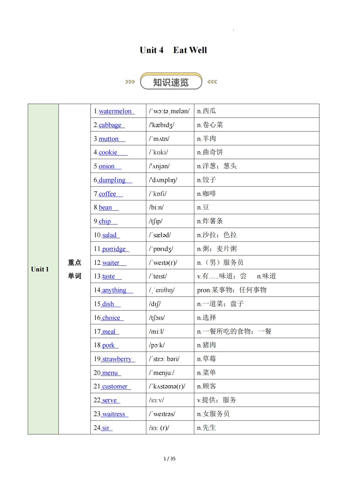 Unit 4 Eat Well（知识清单）（答案版）.pdf-七宝：认真做好一件事