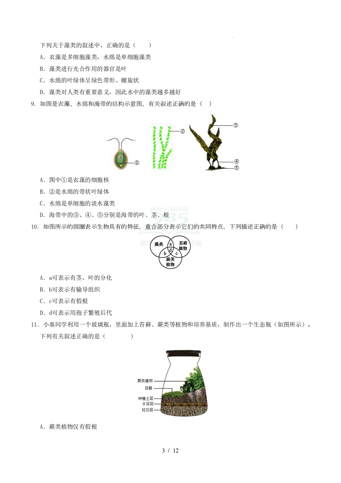 图片[3]-七年级生物期中模拟卷【测试范围：新教材苏科版7-10章】（考试版）.pdf-七宝：认真做好一件事