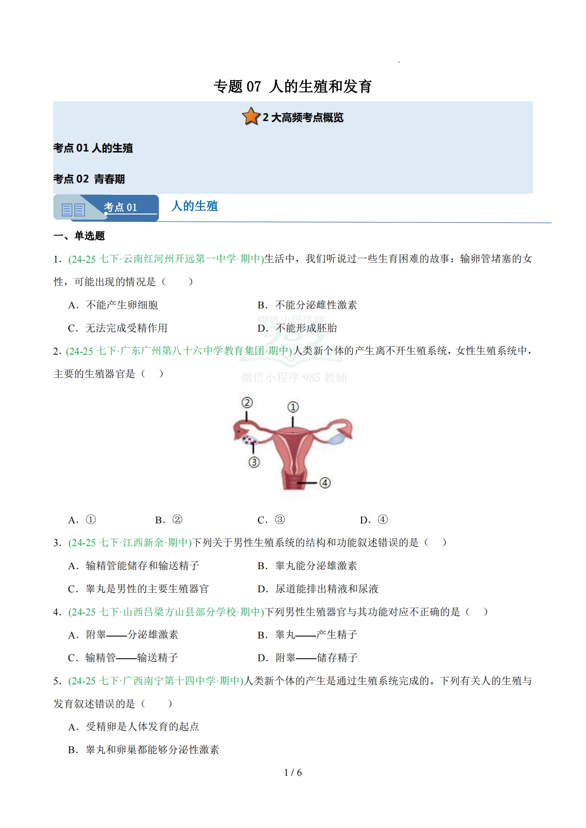 专题07人的生殖和发育（人教版）（原卷版）.pdf-七宝：认真做好一件事