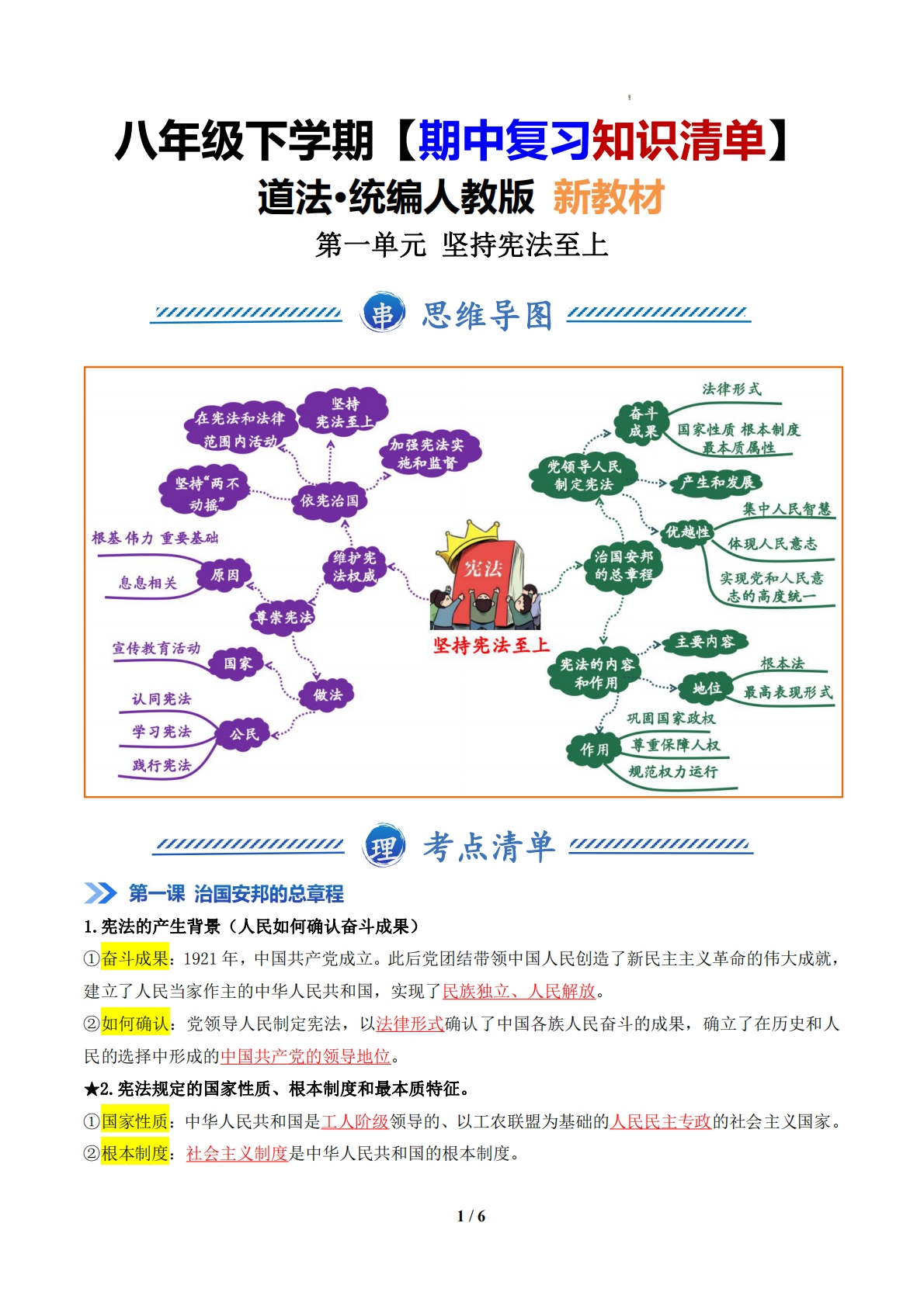 （期中复习知识清单）第一单元  坚持宪法至上（解析版）.pdf-七宝：认真做好一件事