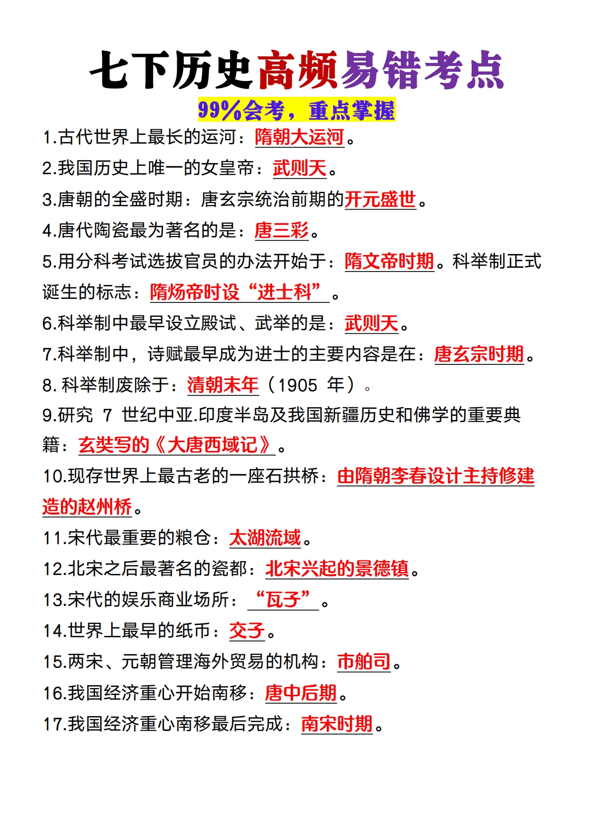 七下历史高频易错考点.pdf-七宝：认真做好一件事