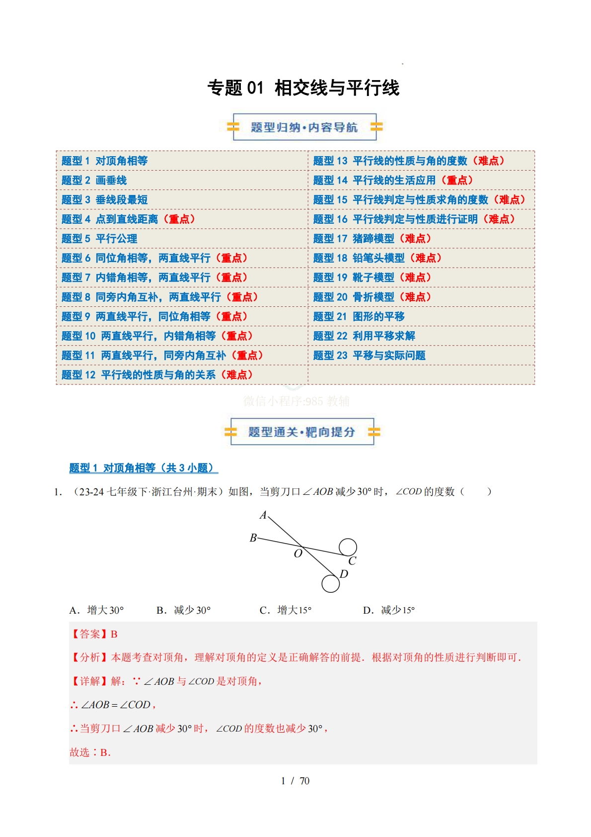专题01 相交线与平行线（期中复习专项训练）（解析版）.pdf-七宝：认真做好一件事
