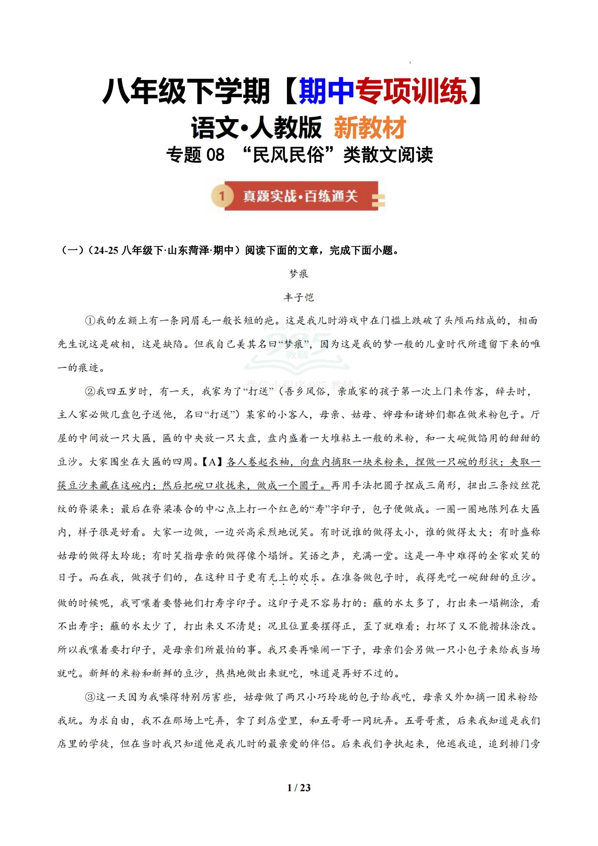 专题08  “民风民俗”类散文阅读（期中复习专项训练）（原卷版）.pdf-七宝：认真做好一件事