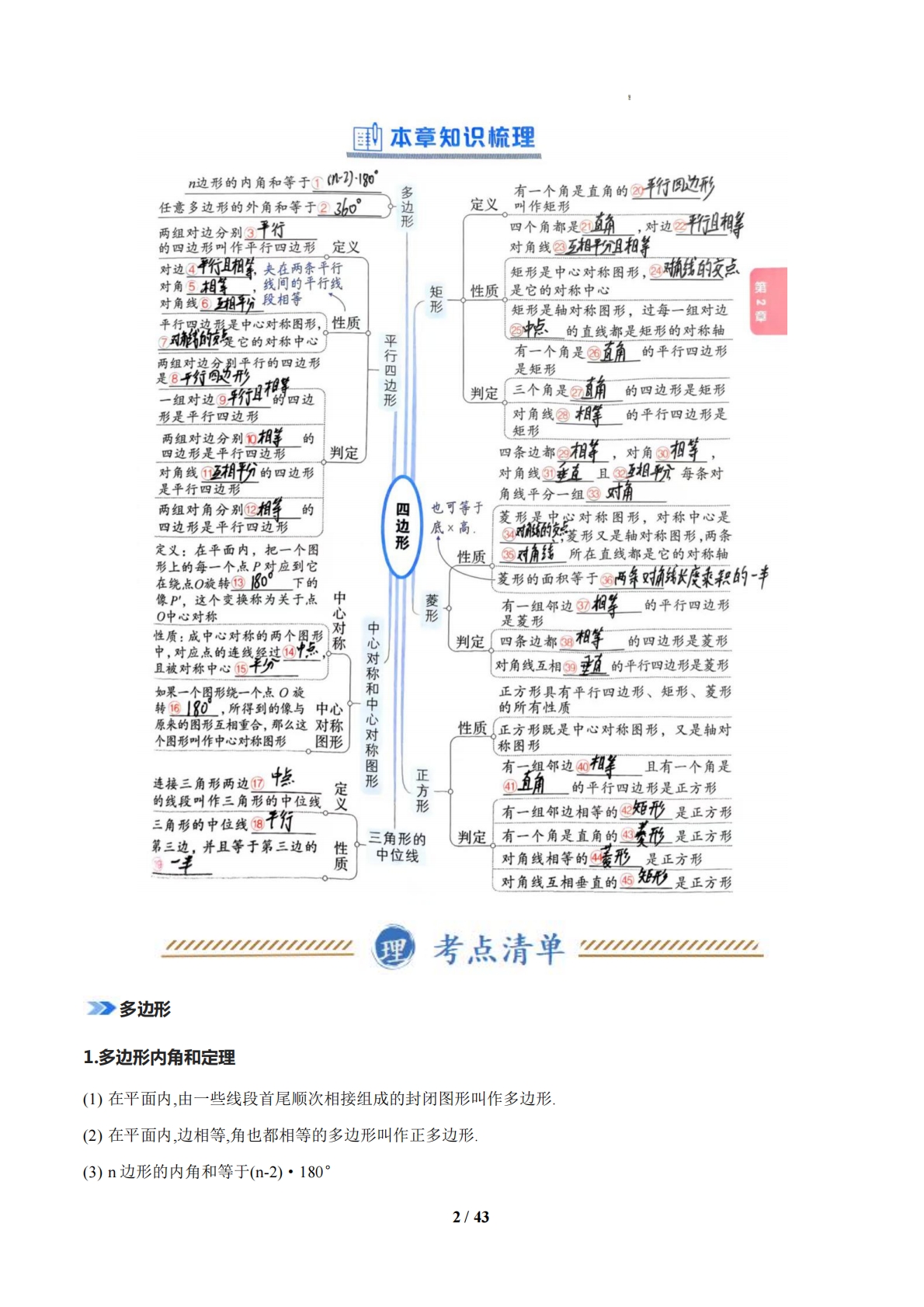 图片[2]-（期中复习知识清单）专题01 四边形（期中复习知识清单）八年级数学下学期新教材湘教版（原卷版）.pdf-七宝：认真做好一件事