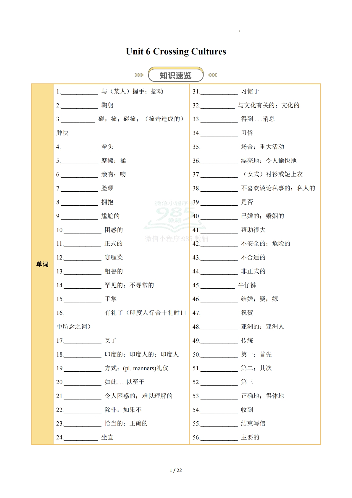Unit 6 Crossing Cultures（知识清单）（默写版）.pdf-七宝：认真做好一件事