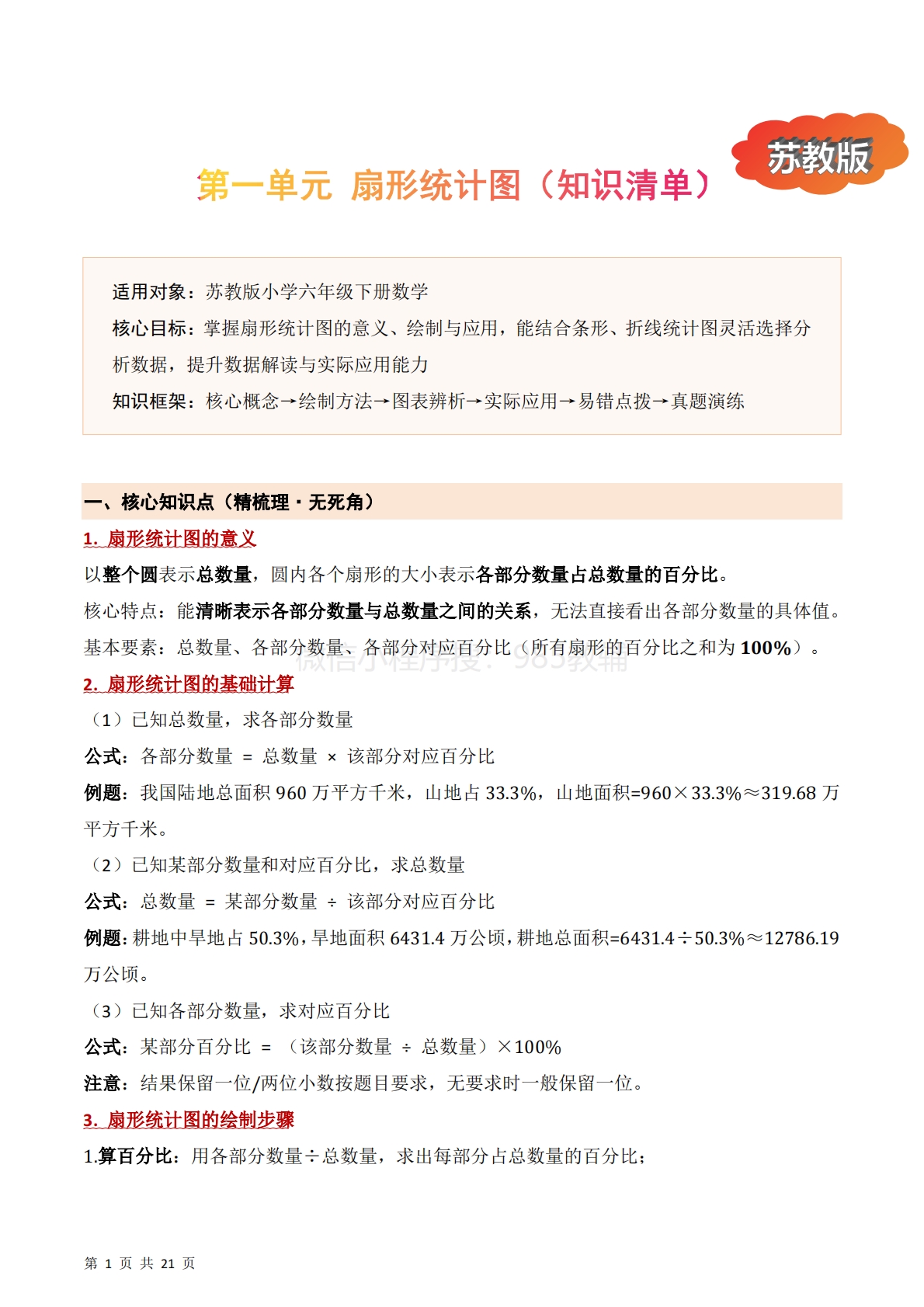 第一单元 扇形统计图（期中知识清单）六年级数学下学期（苏教版）.pdf-七宝：认真做好一件事