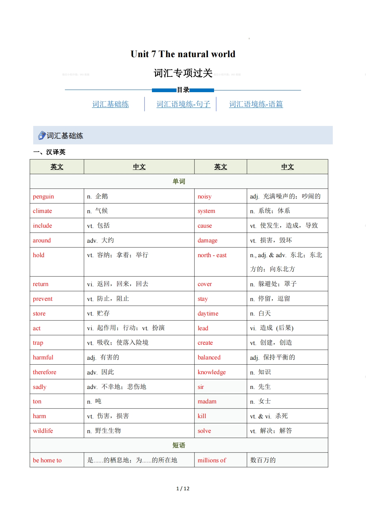 Unit 7 The natural world（重难词汇精练）（解析版）.pdf-七宝：认真做好一件事