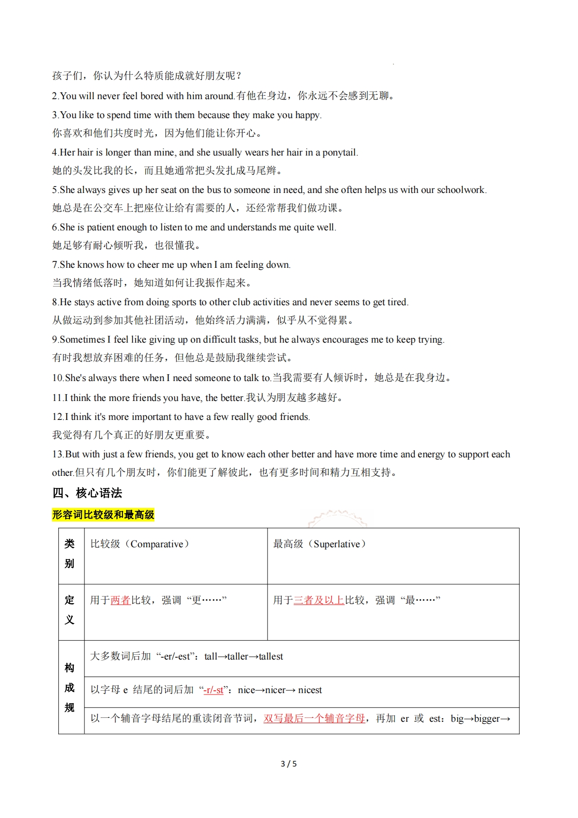 图片[3]-Unit 1 Friendship（单元核心知识）（背诵版）.pdf-七宝：认真做好一件事
