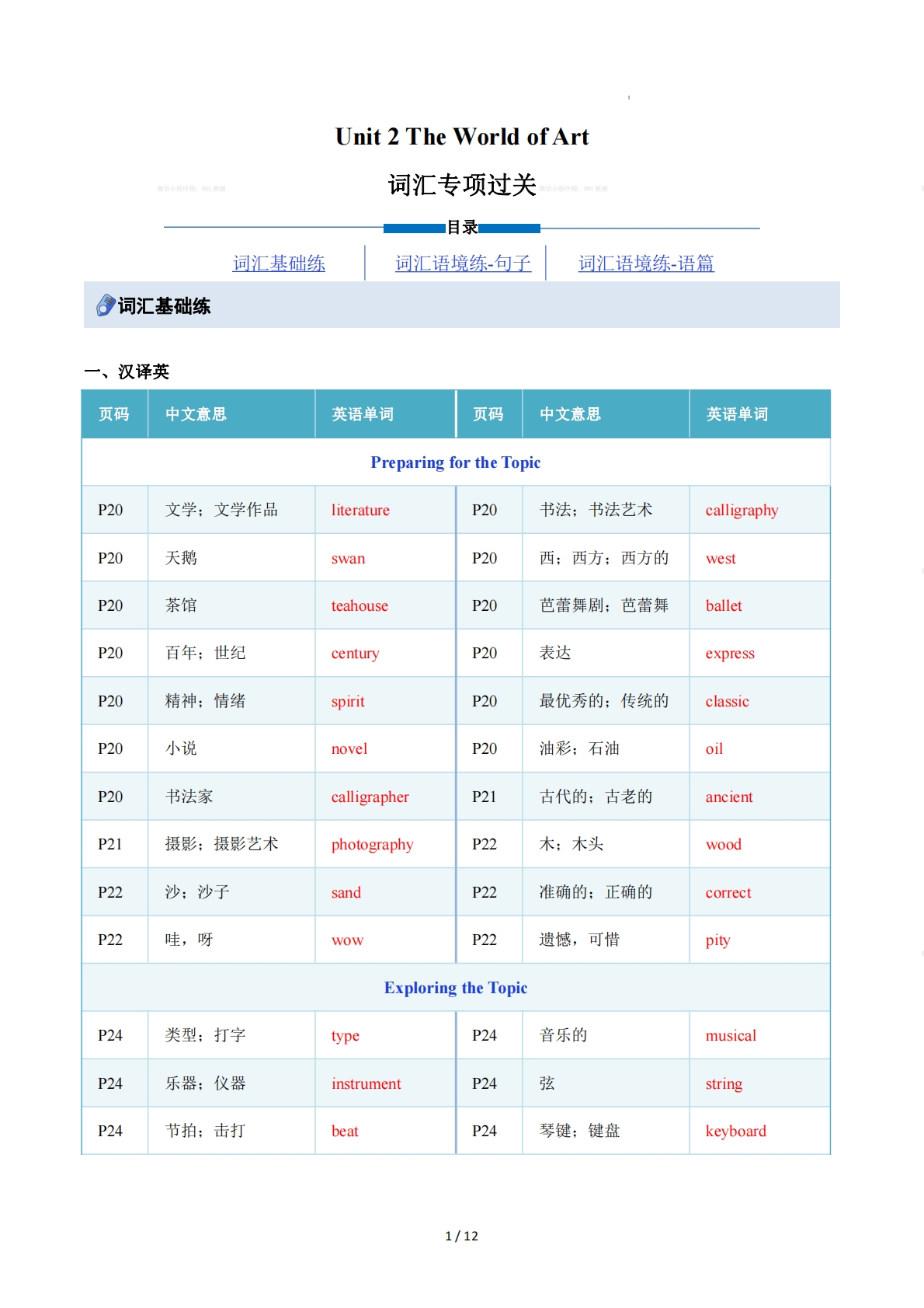 Unit 2 The World of Art（重难词汇精练）（解析版）.pdf-七宝：认真做好一件事