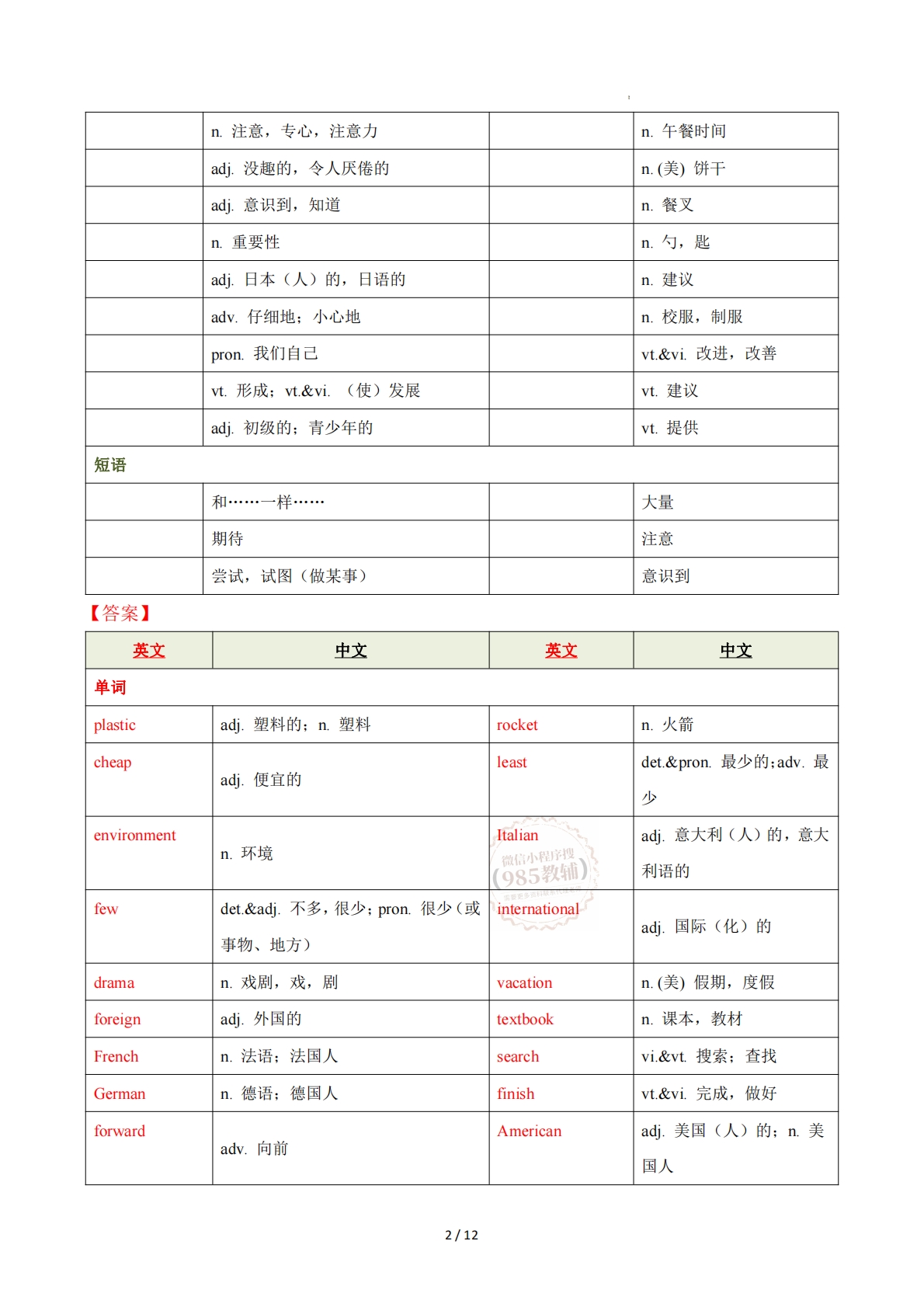 图片[2]-Unit 2 School life（重难词汇精练）（解析版）.pdf-七宝：认真做好一件事