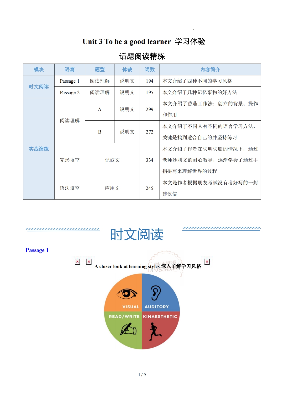 Unit 3 To be a good learner 学习体验（学习，教育，资料，试卷阅读精练）（原卷版）.pdf-七宝：认真做好一件事