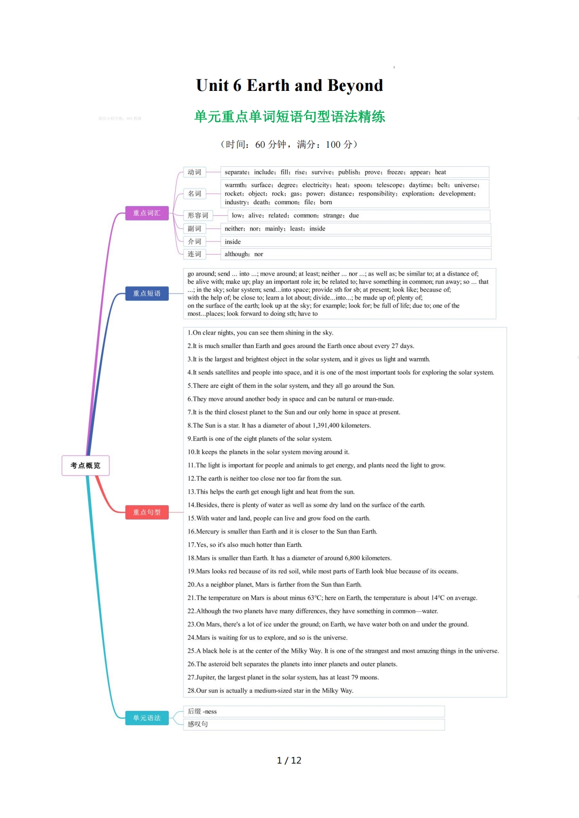Unit 6 Earth and Beyond 单词短语句型语法（教材考点精练）（解析版）.pdf-七宝：认真做好一件事