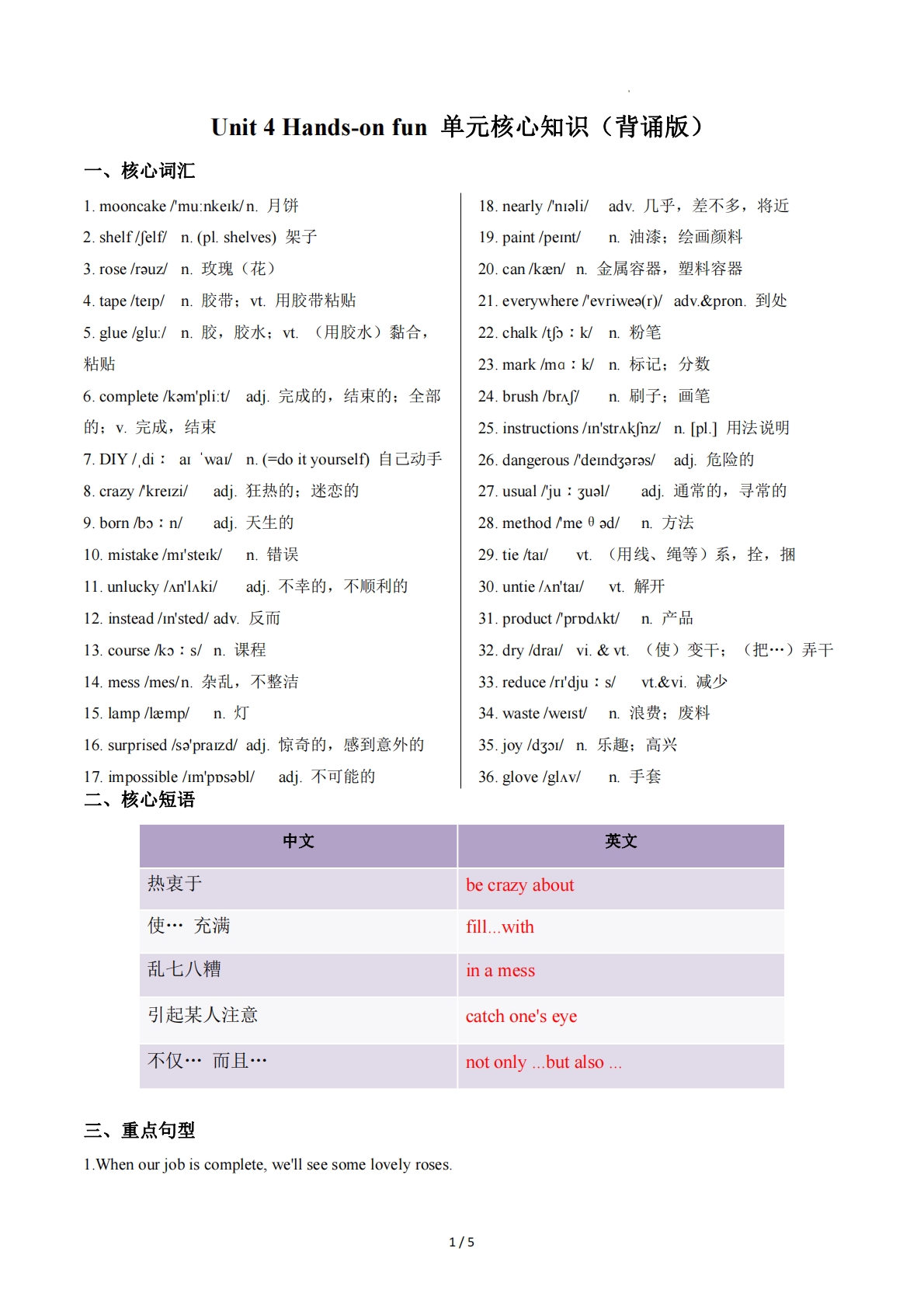 Unit 4 Hands-on fun（单元核心知识）（背诵版）.pdf-七宝：认真做好一件事