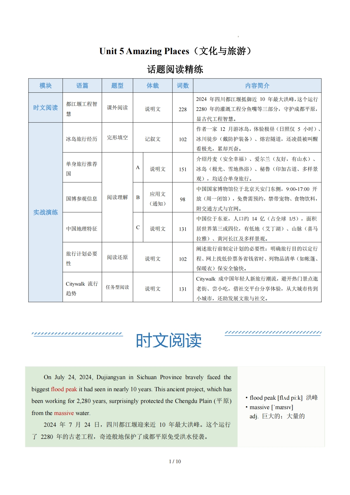 Unit 5 Amazing Places 文化与旅游 （学习，教育，资料，试卷阅读精练）（原卷版）.pdf-七宝：认真做好一件事