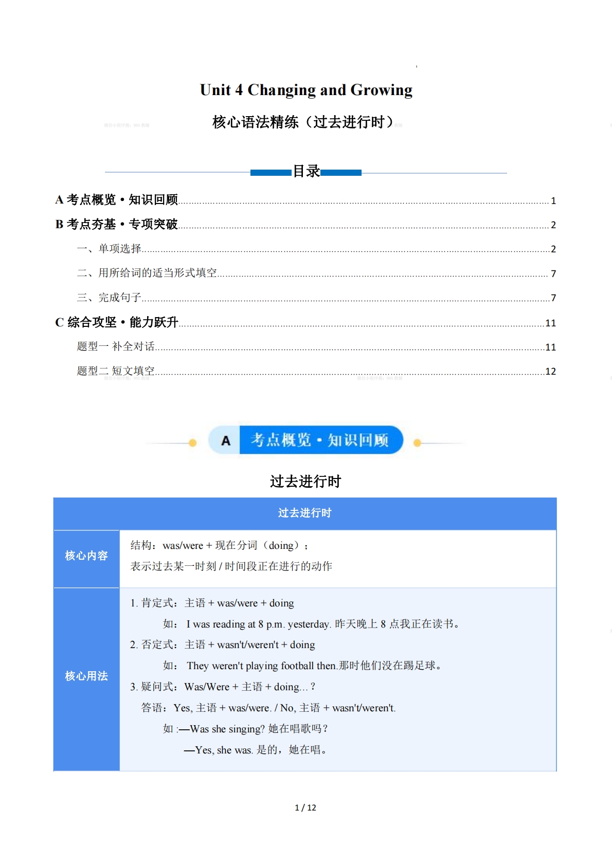 Unit 4 Changing and Growing 过去进行时（单元核心语法精练）（解析版）.pdf-七宝：认真做好一件事