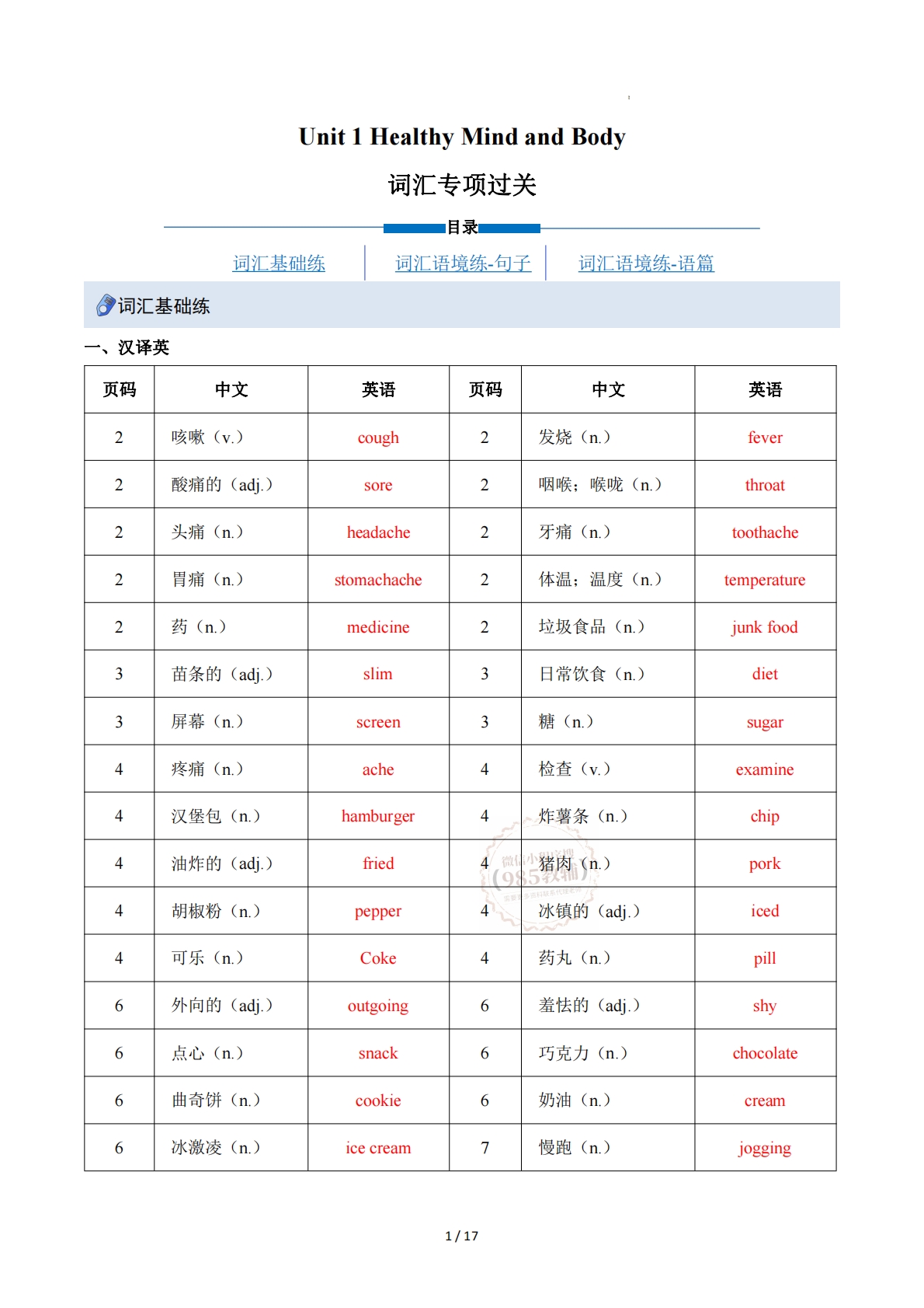 Unit 1 Healty Body and Mind（重难词汇精练）（解析版）.pdf-七宝：认真做好一件事