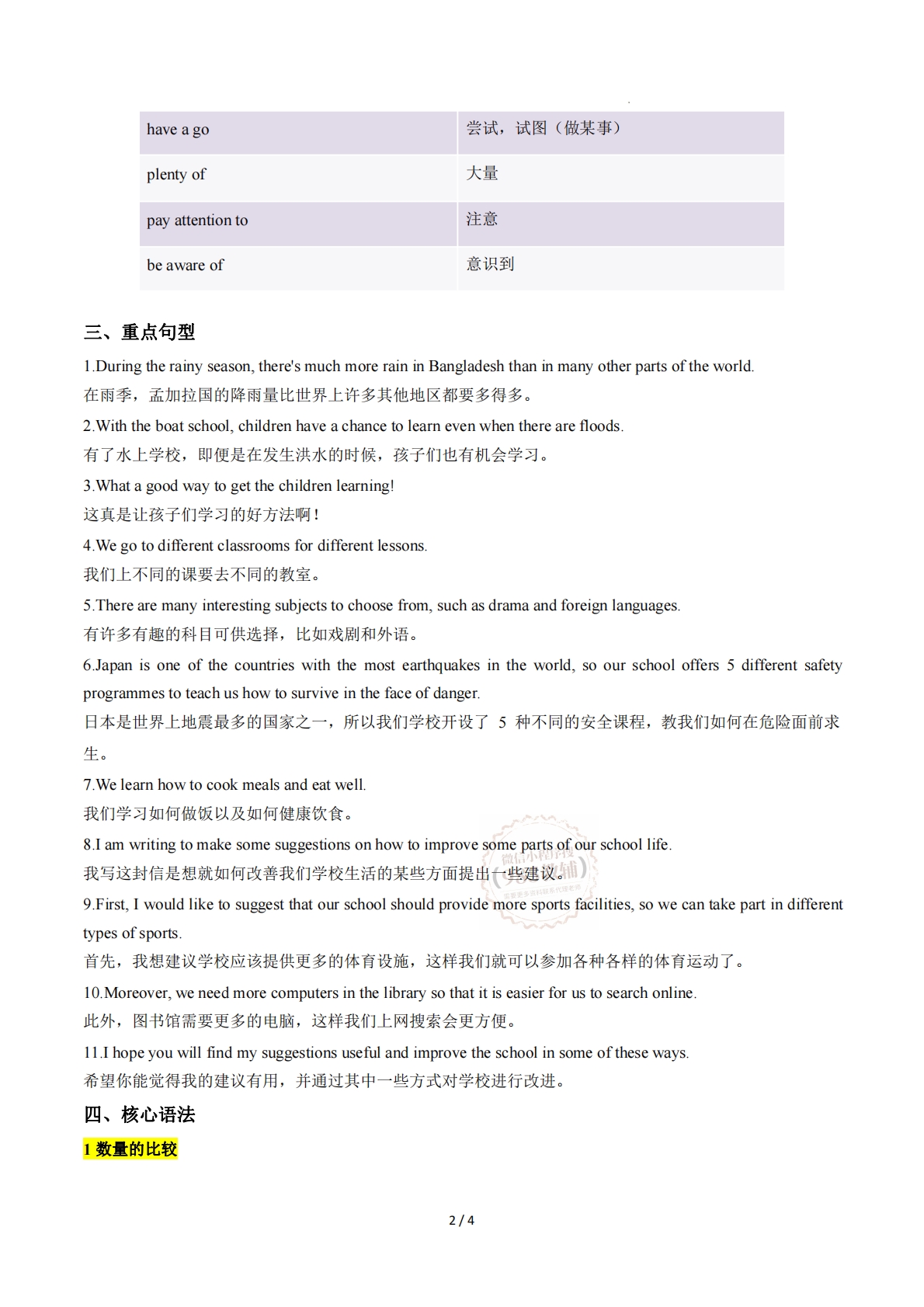 图片[2]-Unit 2 School life（单元核心知识）（背诵版）.pdf-七宝：认真做好一件事