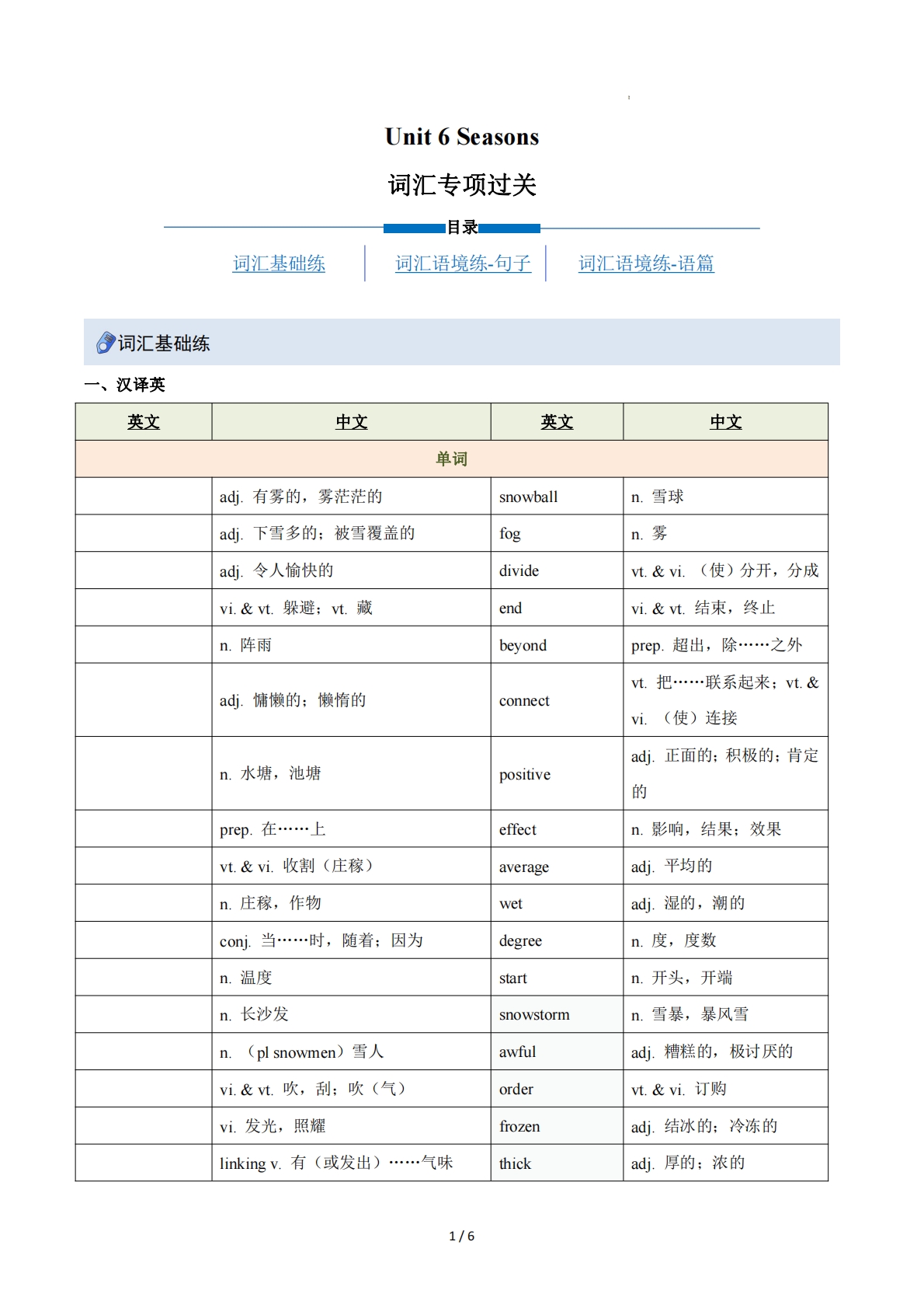 Unit 6 Seasons（重难词汇精练）（原卷版）.pdf-七宝：认真做好一件事