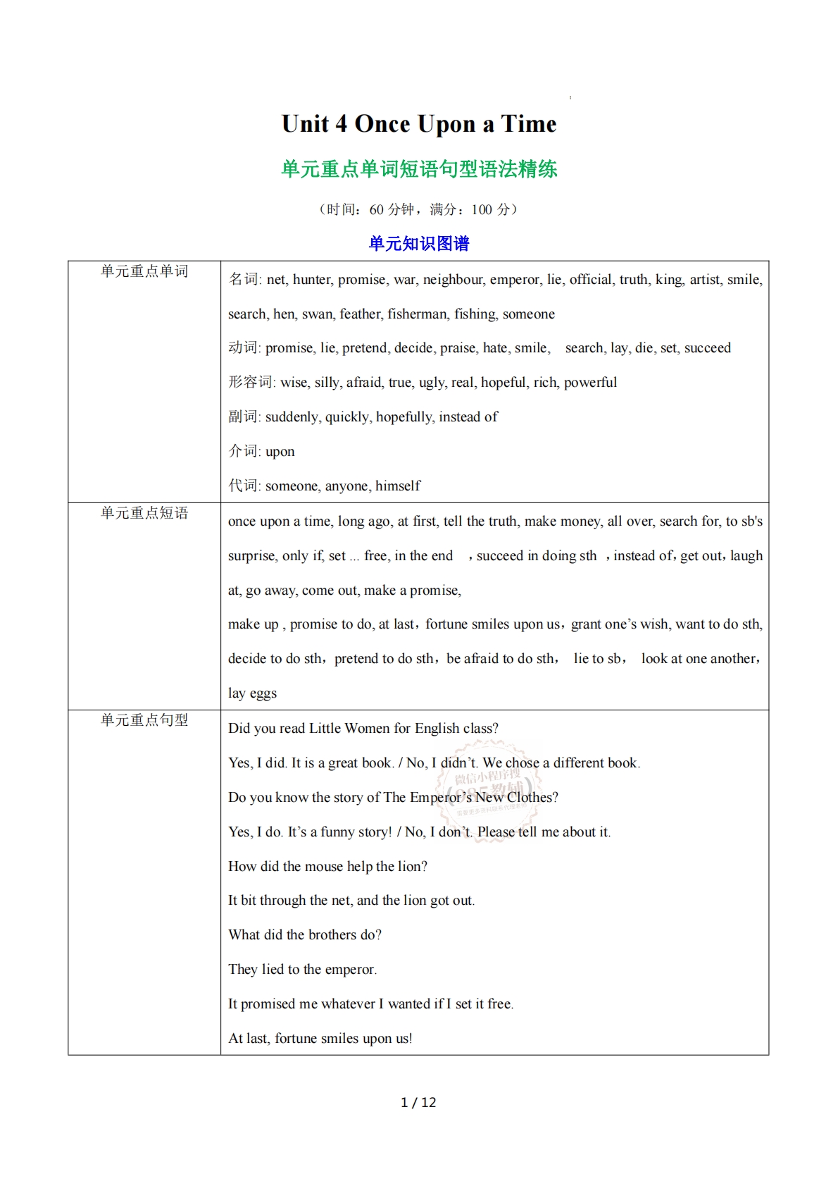 Unit 4 Once upon a time 单词短语句型语法（教材考点精练）（解析版）.pdf-七宝：认真做好一件事