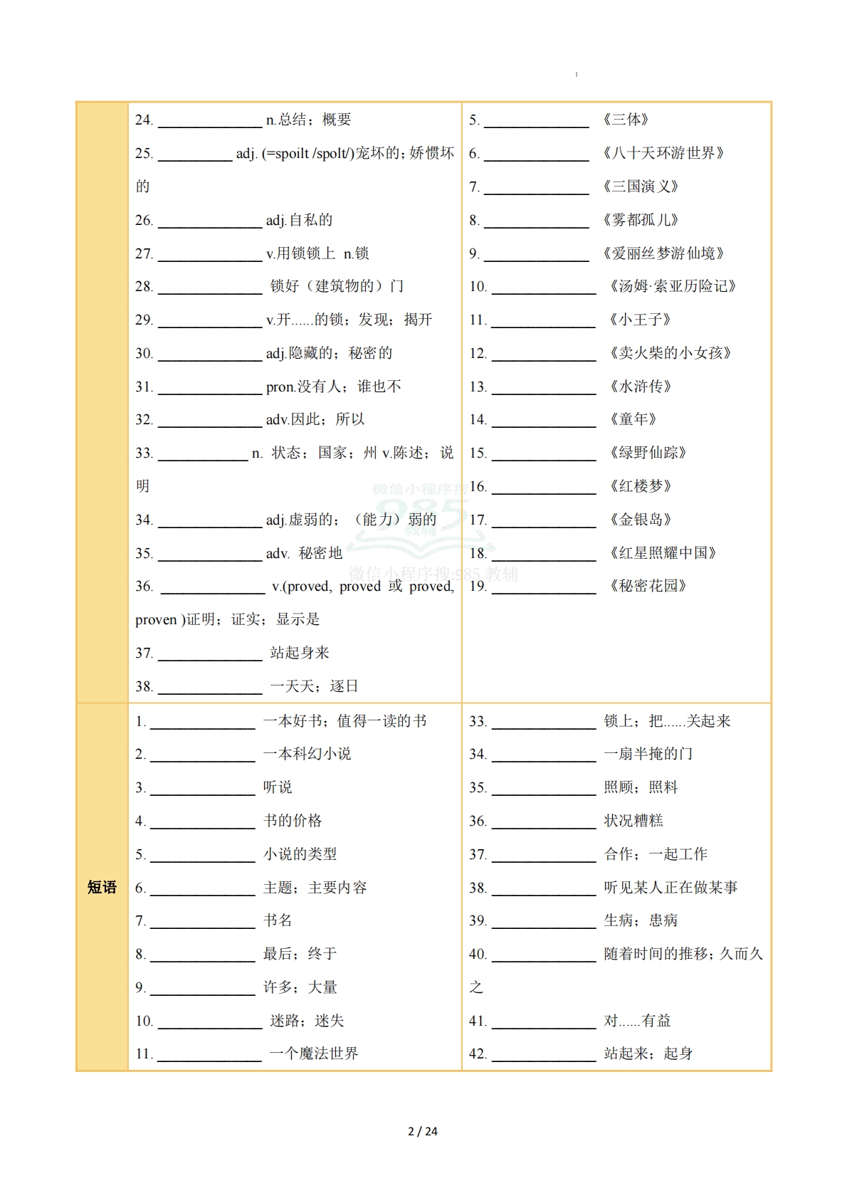 图片[2]-Unit 7 A Good Read（知识清单）（默写版）.pdf-七宝：认真做好一件事