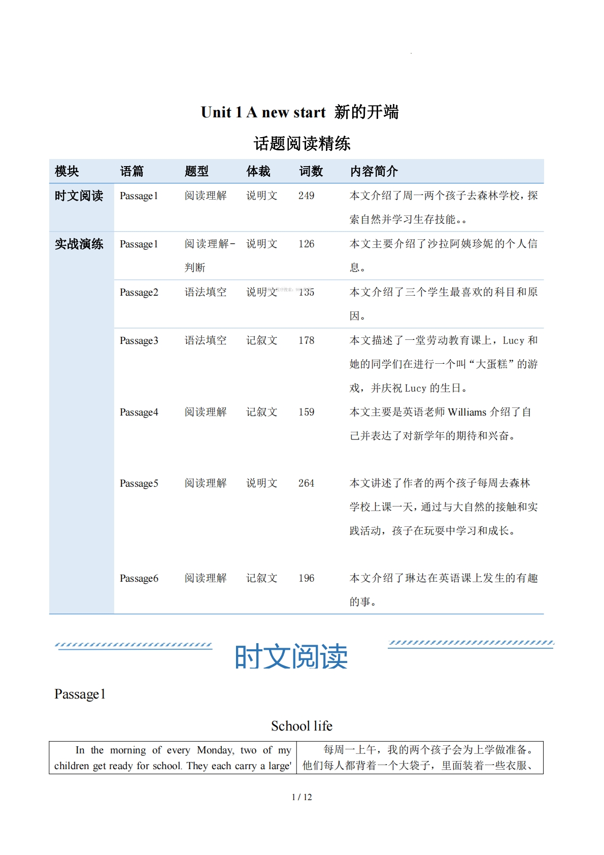 Unit 1 A new start 新的开端（学习，教育，资料，试卷阅读精练）（解析版）.pdf-七宝：认真做好一件事