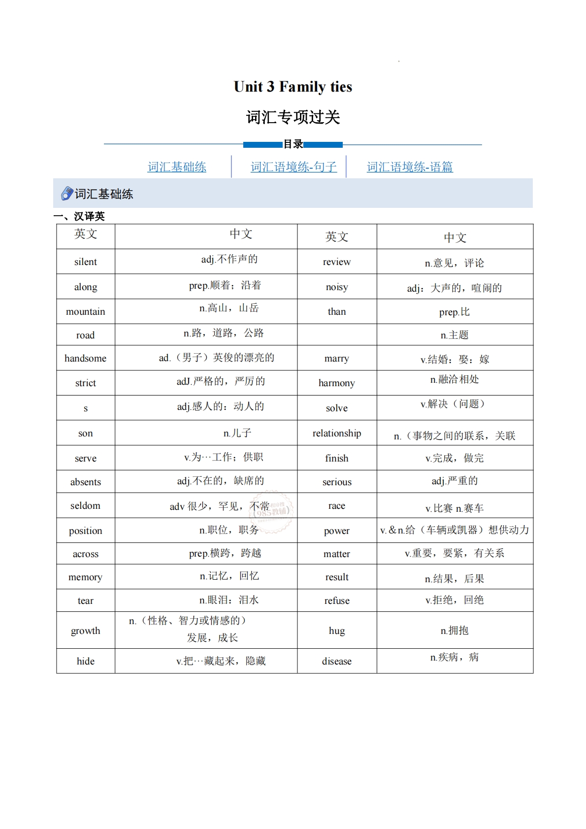 Unit  3 Family ties（重难词汇精炼）（解析版）.pdf-七宝：认真做好一件事