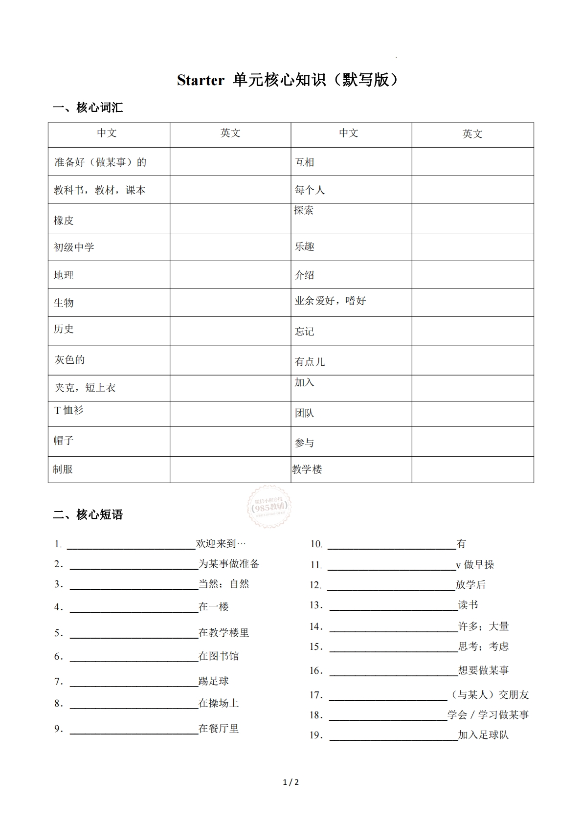 Starter（单元核心知识）（默写版）.pdf-七宝：认真做好一件事