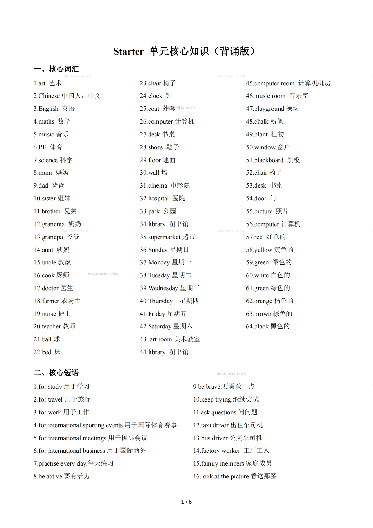 Starter（单元核心知识）（背诵版）.pdf-七宝：认真做好一件事