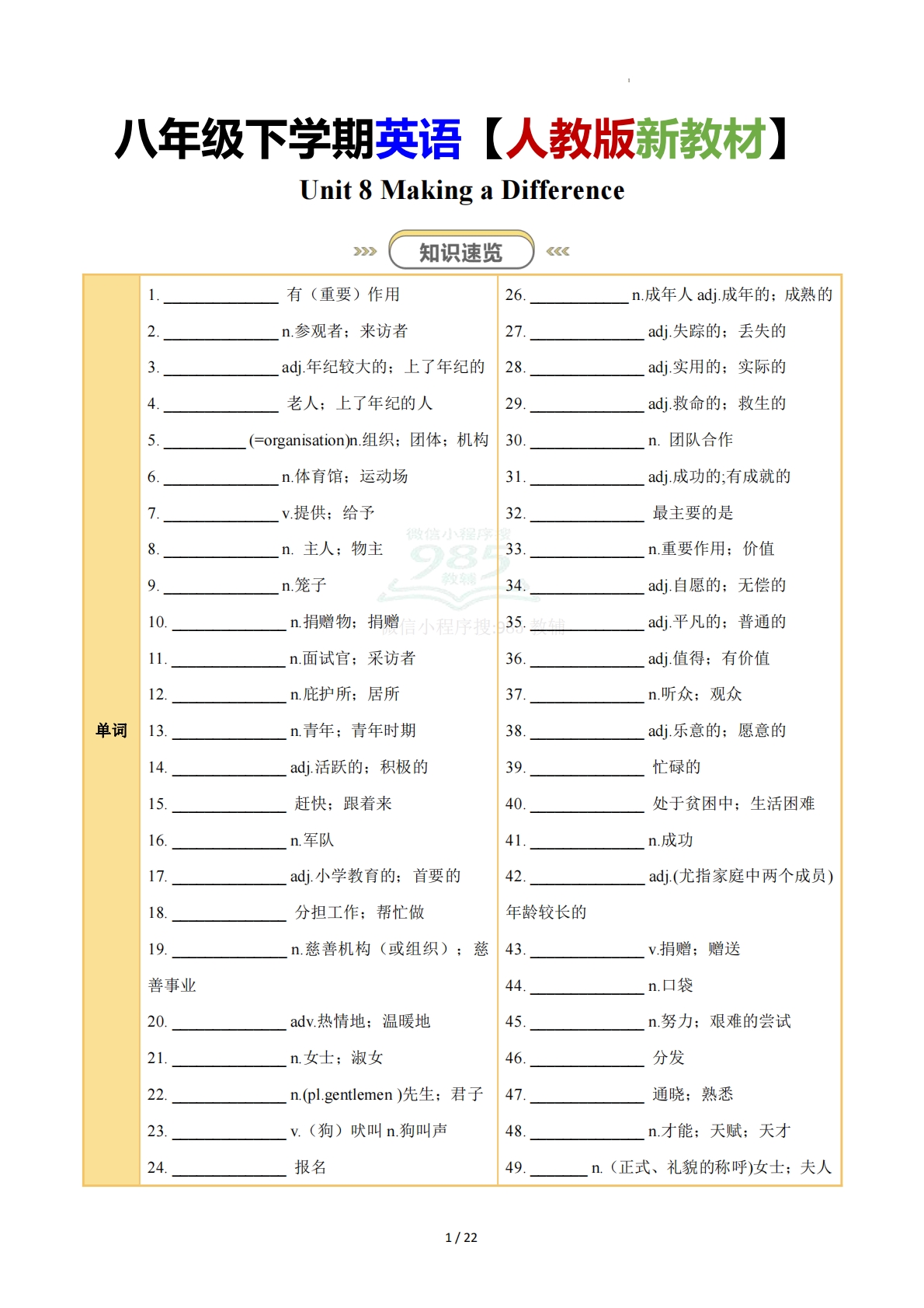Unit 8 Making a Difference（知识清单）（默写版）.pdf-七宝：认真做好一件事