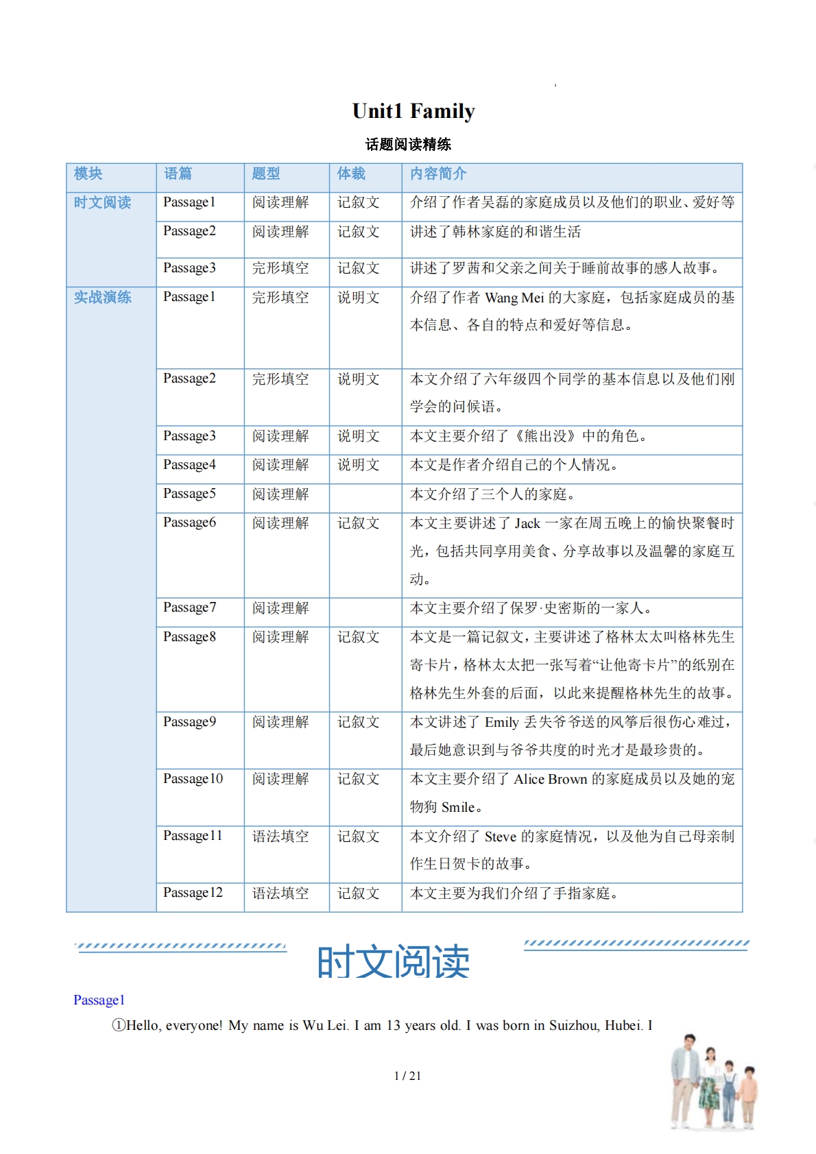 Unit1 Family（学习，教育，资料，试卷阅读精练）（解析版）.pdf-七宝：认真做好一件事