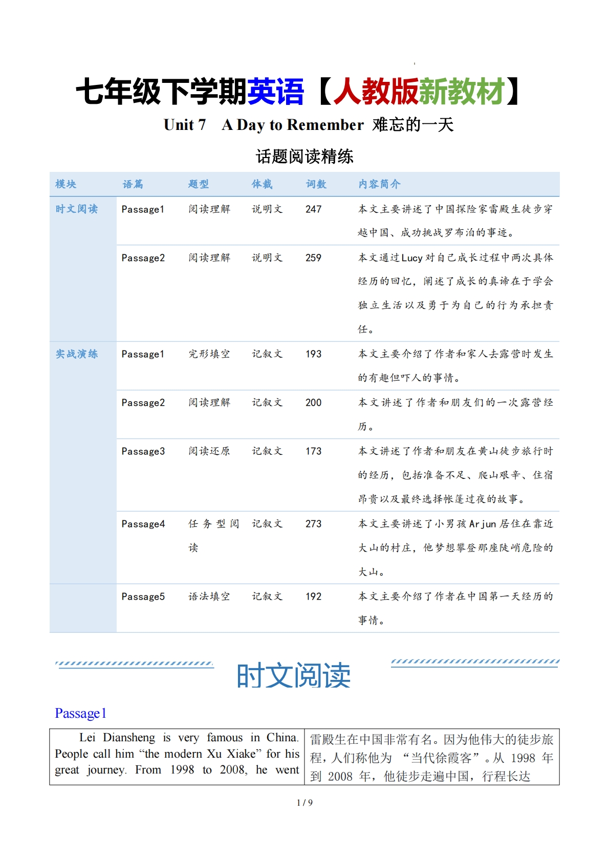 Unit 7 A Day to Remember 难忘的一天（学习，教育，资料，试卷阅读精练）（原卷版）.pdf-七宝：认真做好一件事