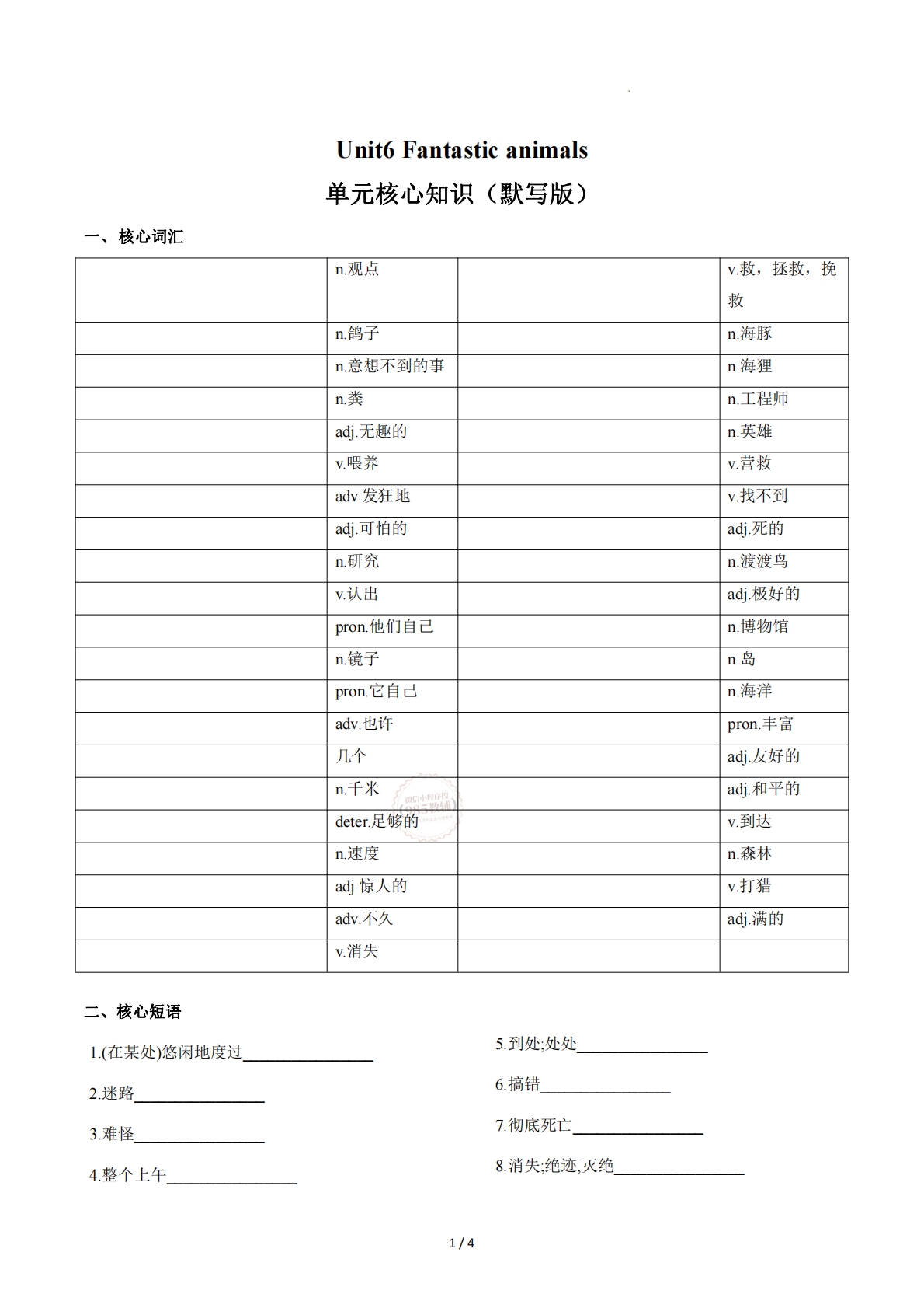 Unit 6 Fantastic animals（单元核心知识）（默写版）.pdf-七宝：认真做好一件事