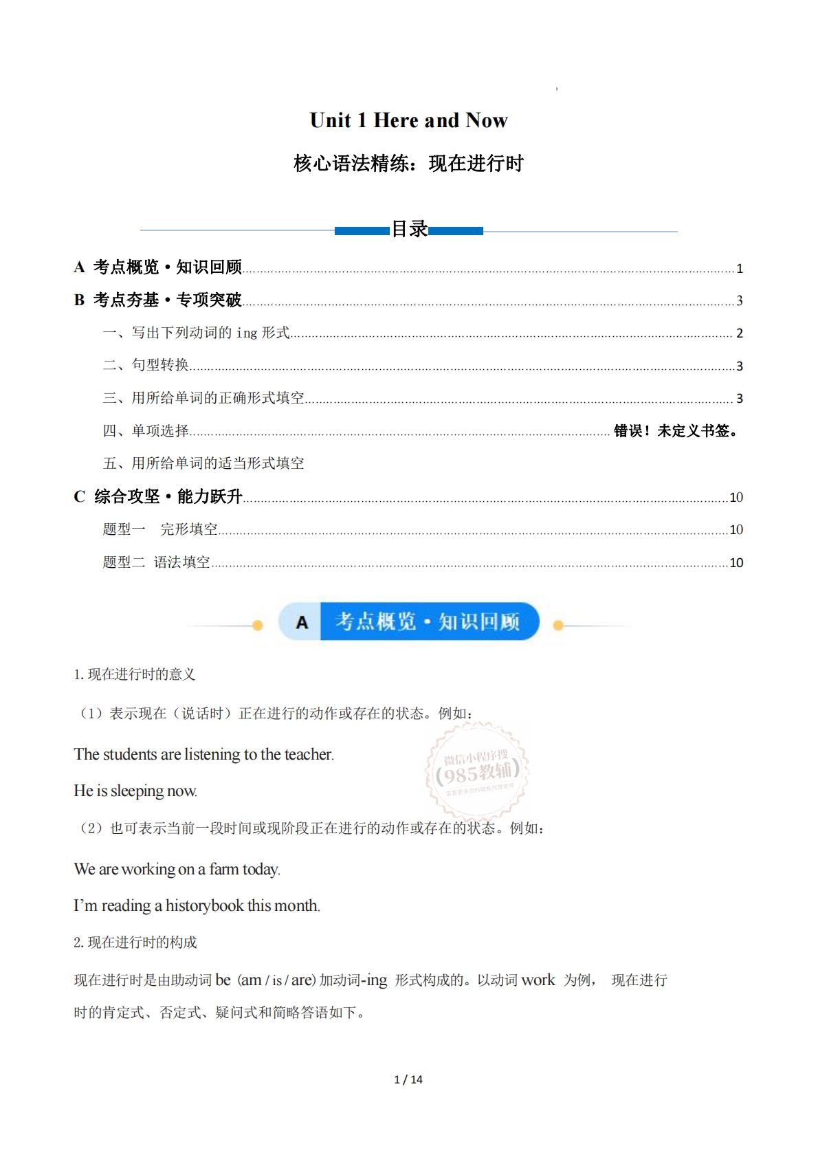 Unit 1 Here and Now 语专项训练（解析版）.pdf-七宝：认真做好一件事