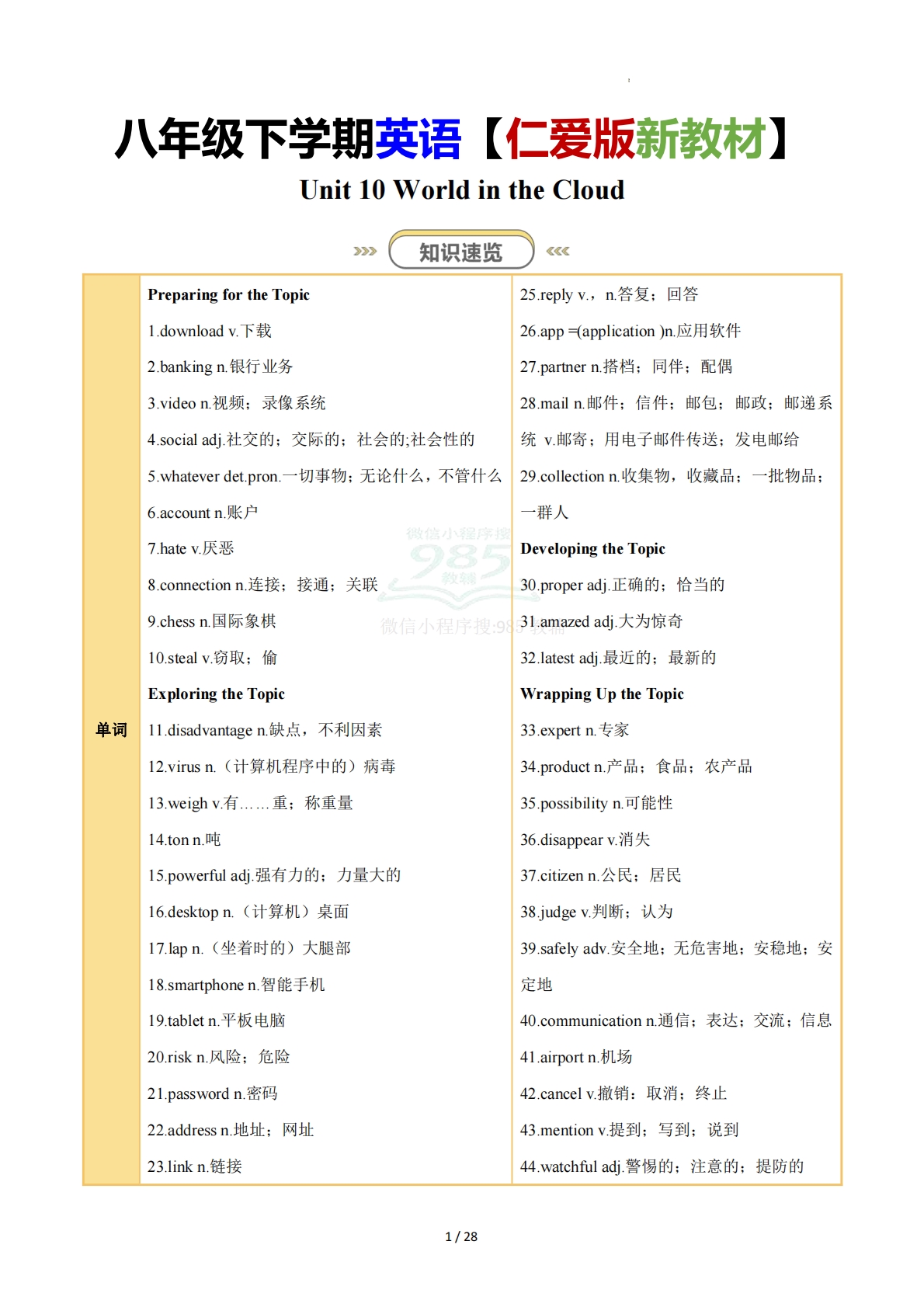 Unit 10 World in the Cloud（知识清单）（背诵版）.pdf-七宝：认真做好一件事